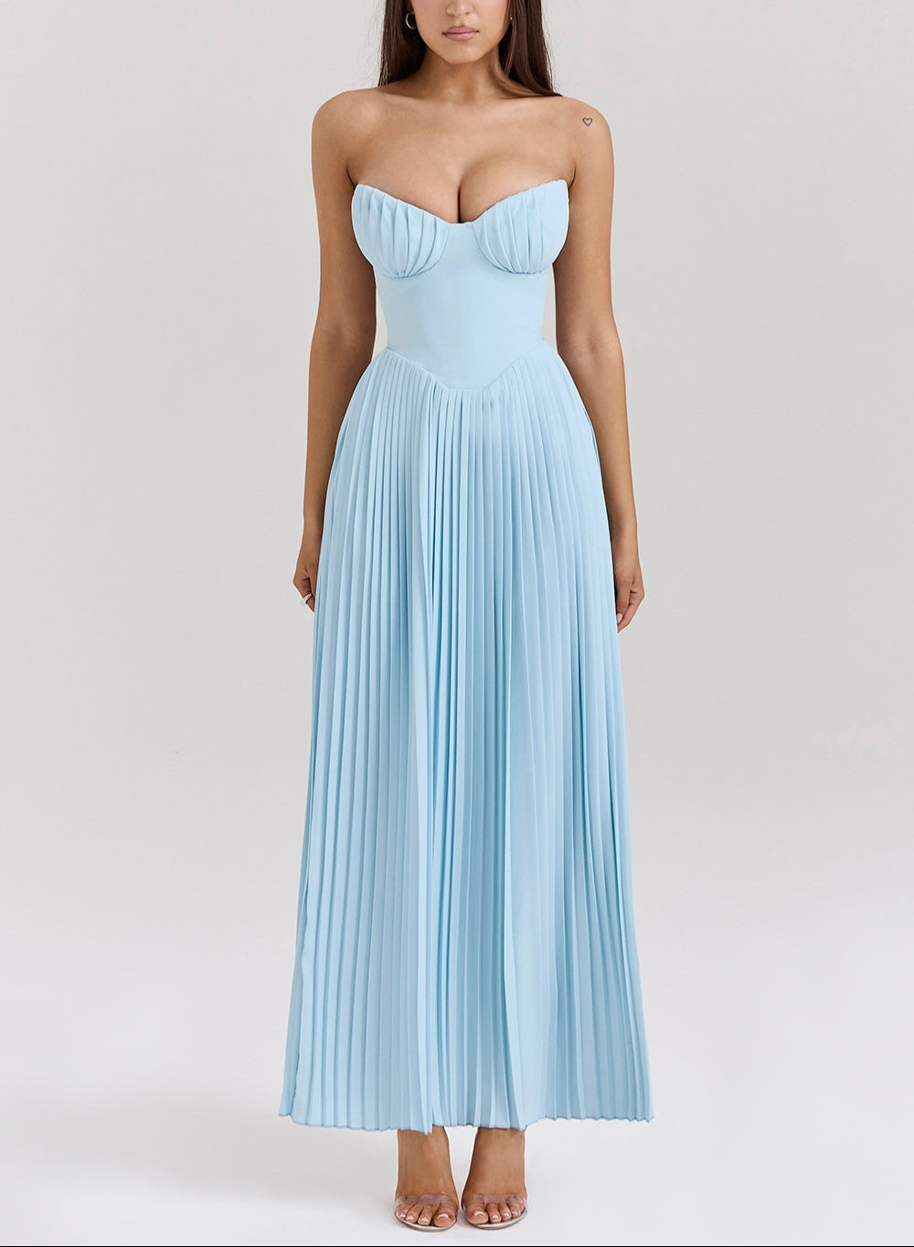 Ocean Whispers Strapless Plissé Jurk