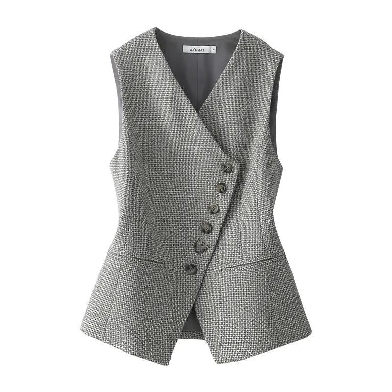 Maëline Grijs Gilet met Patroon en Knopen