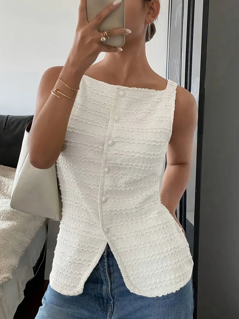 Lizzy Mouwloze Blouse met Vierkante Halslijn voor Dames