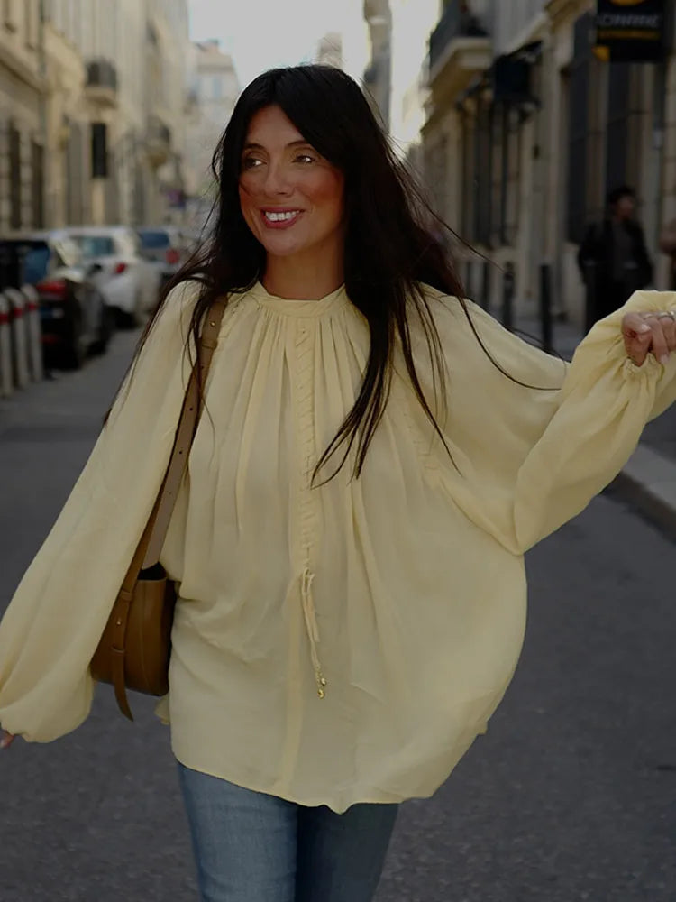 Liora Ruffle Chiffon Blouse met Lange Mouwen