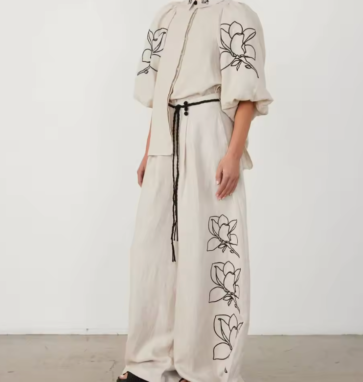 Liora Linnen Wide-Leg Set met Print