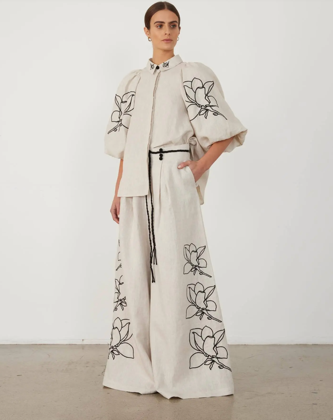 Liora Linnen Wide-Leg Set met Print
