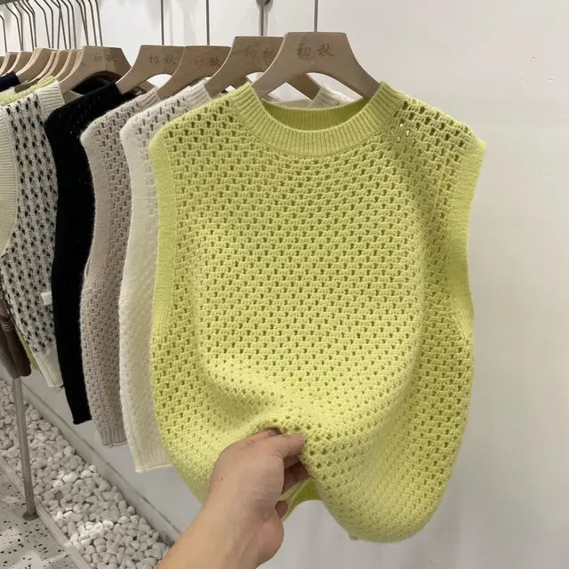 Nori Mouwloze Gebreide Trui met Ronde Hals