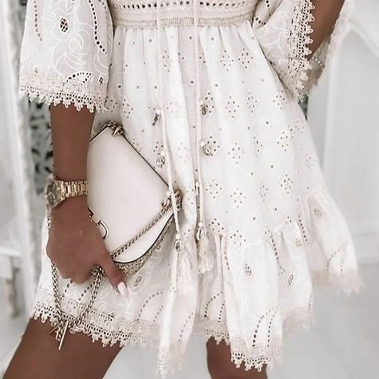 Ibiza Boho Zomerjurk met Kant en Borduursel