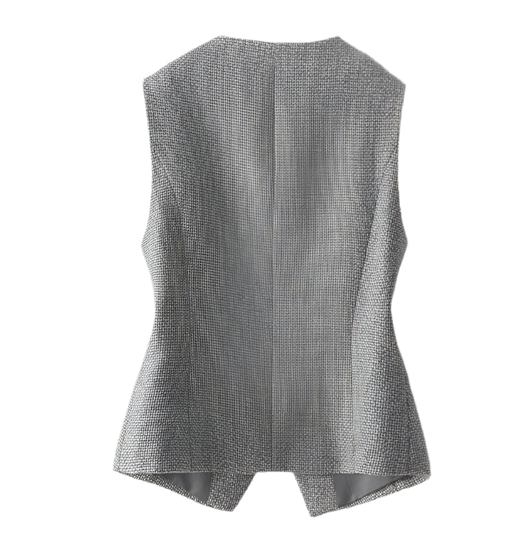 Maëline Grijs Gilet met Patroon en Knopen