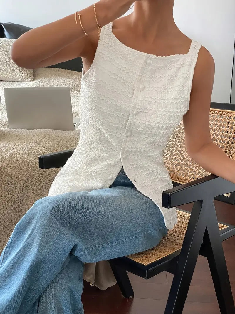 Lizzy Mouwloze Blouse met Vierkante Halslijn voor Dames