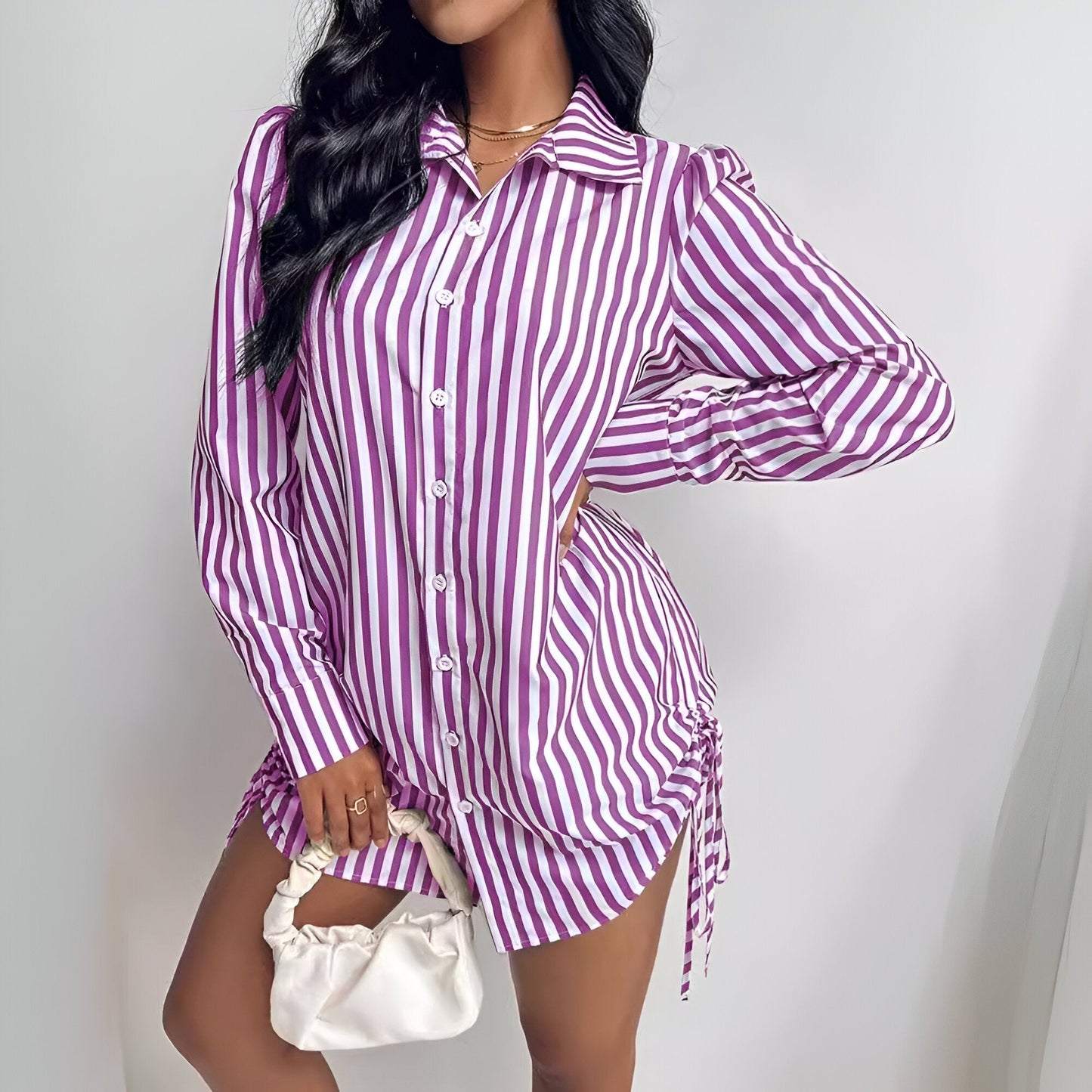 Sira Gestreepte Blouse Jurk Voor Dames