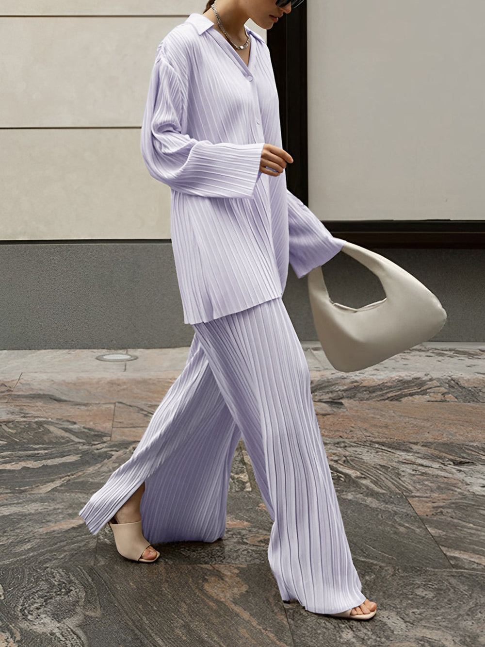 Elvya Geplooide Oversized Set met Zakdetails