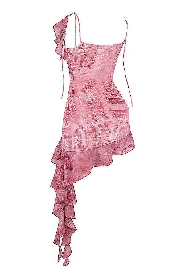 Pink Mini Jurk met Ruches