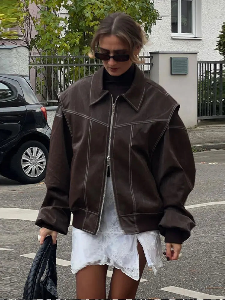 Stella Bruine Leren Bomber Jas