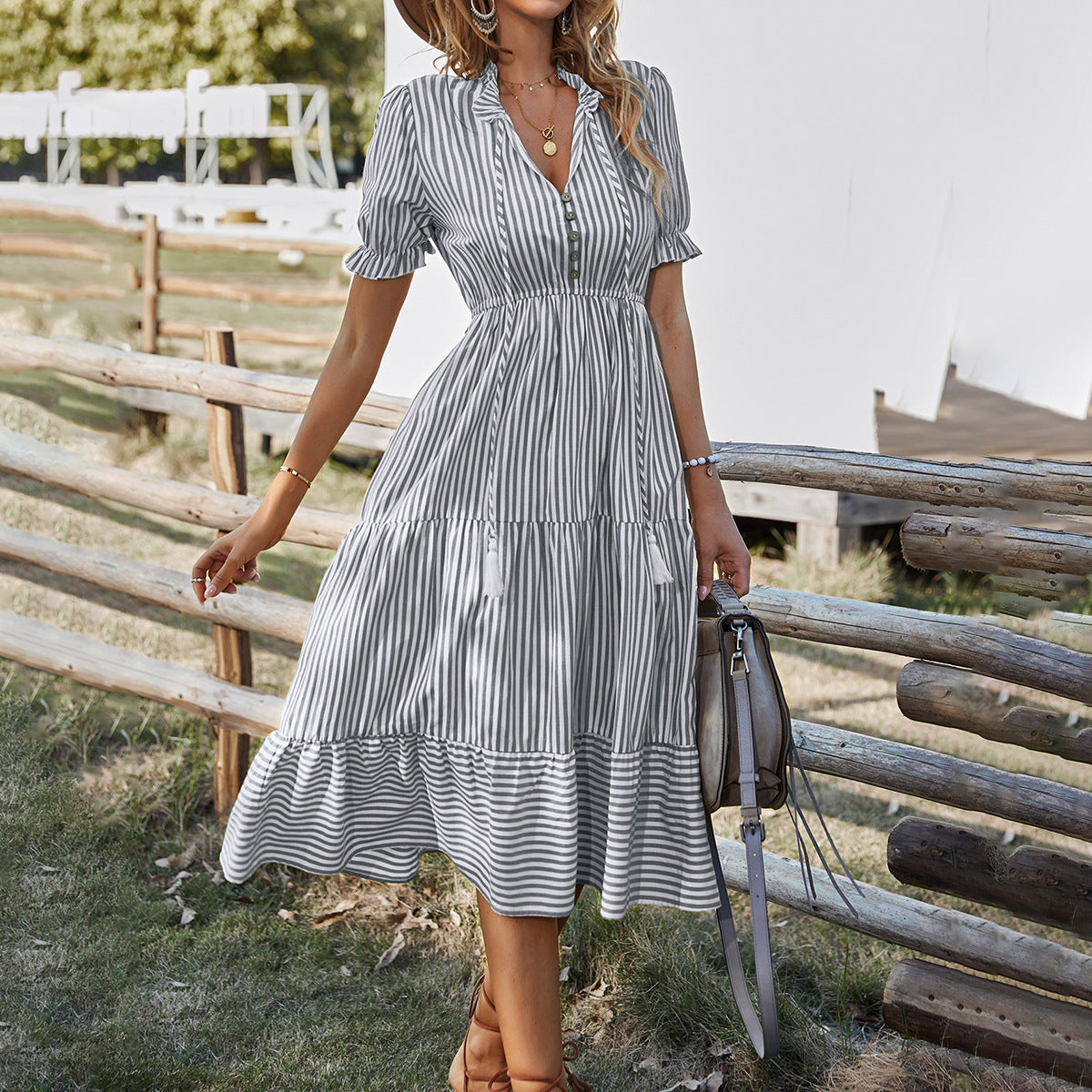 Sandra Gestreepte Maxi Jurk
