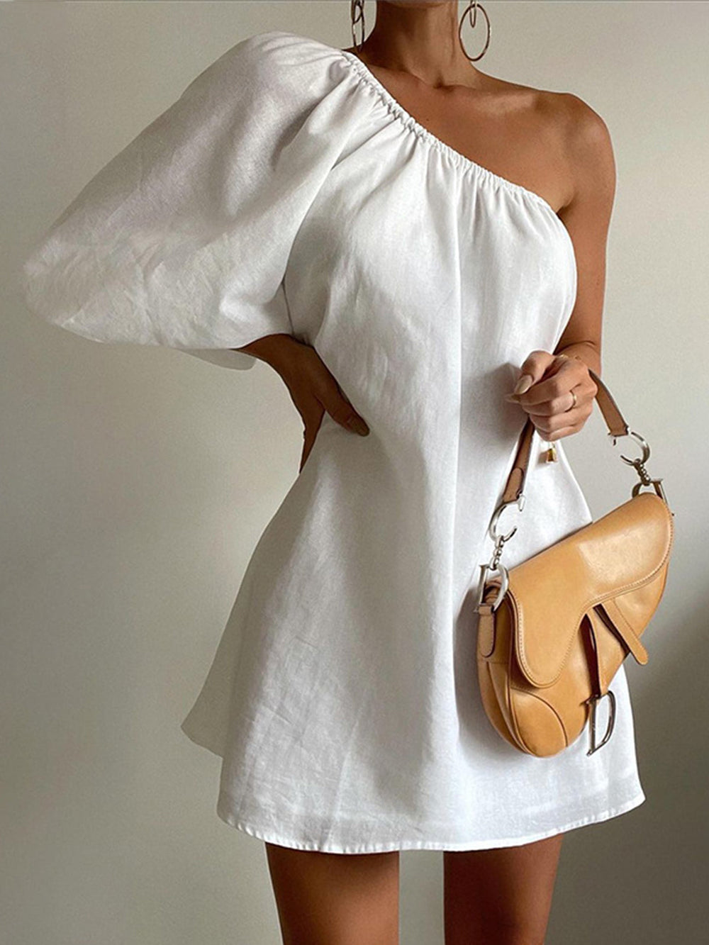 Nayela One Sleeve Katoen-Linnen Zomerjurk