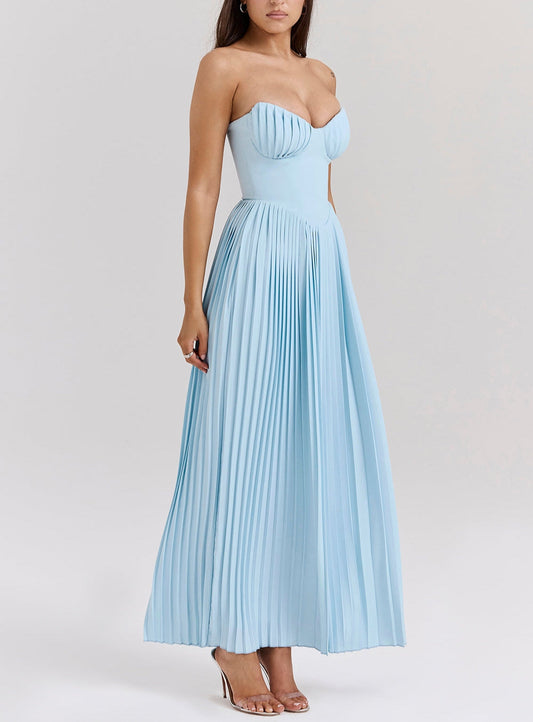 Ocean Whispers Strapless Plissé Jurk