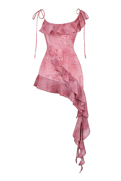 Pink Mini Jurk met Ruches