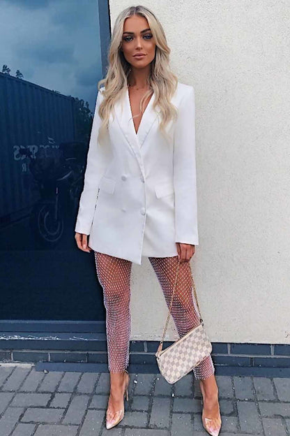 Celeste Witte Diamante Mesh Broek met Split