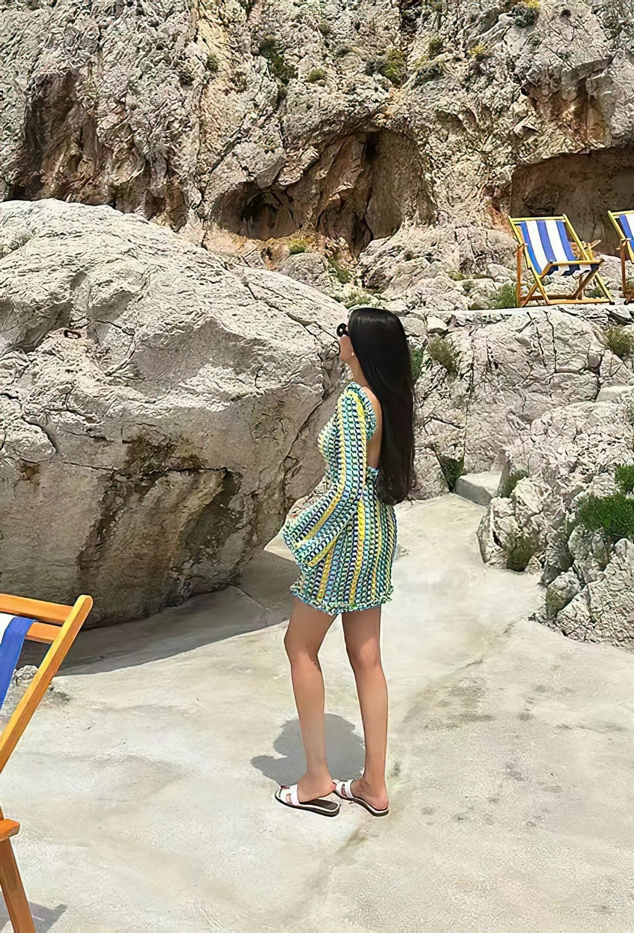 Sorella Rugloze Kanten Strandjurk met Lange Mouwen