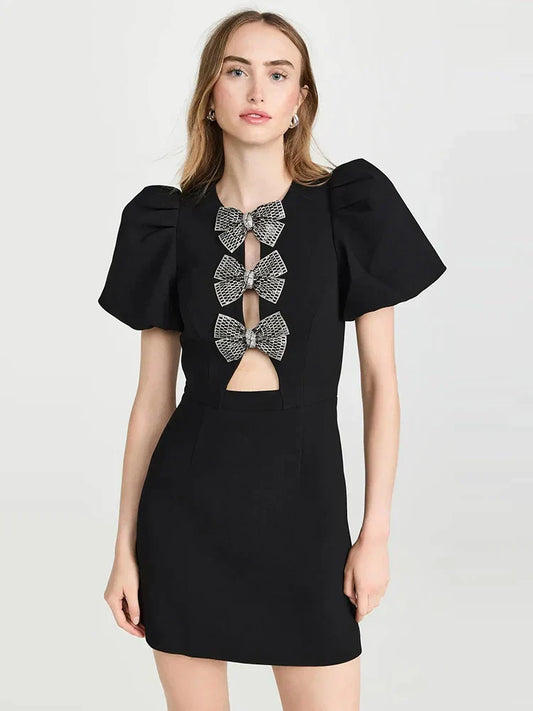 Wendy Zwarte Mini Jurk met Strikken