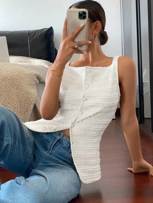 Lizzy Mouwloze Blouse met Vierkante Halslijn voor Dames