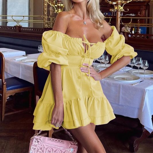Off-shoulder Mini-jurk met Pofmouwen voor Dames