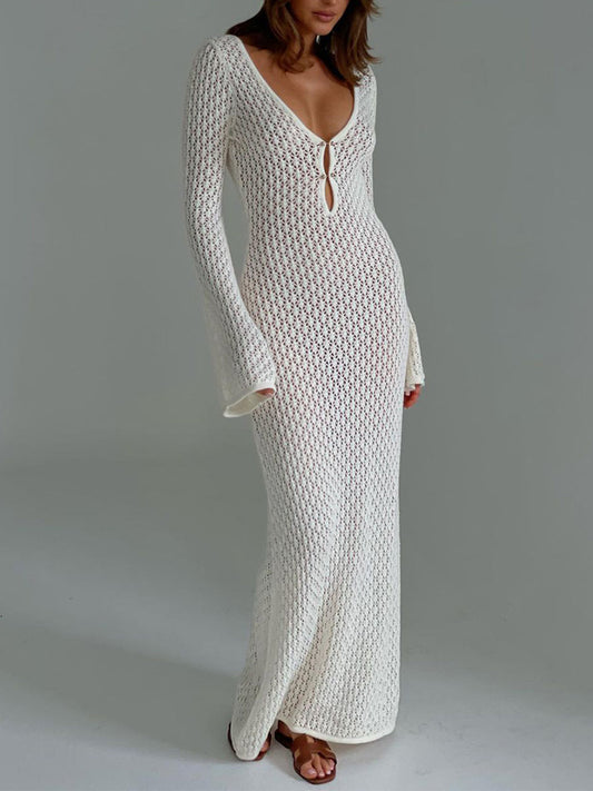 MOMO Cover up Lange Mouw Jurk met Open Rug