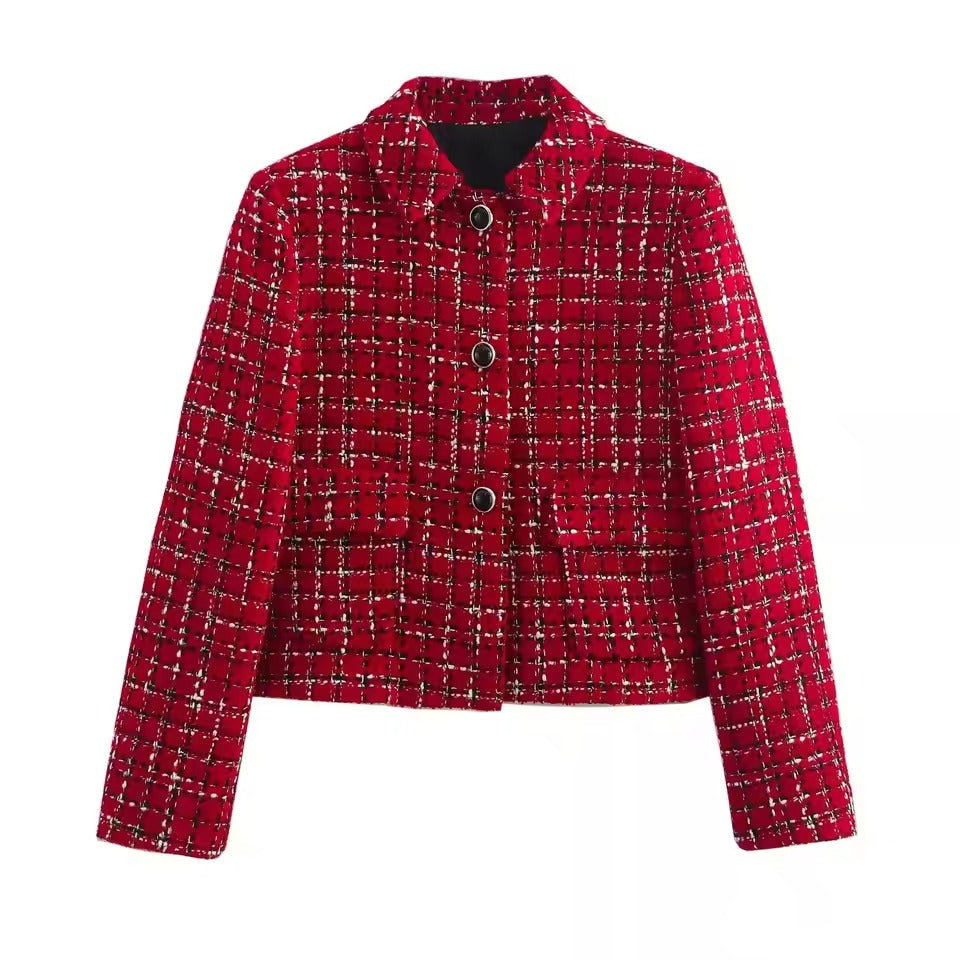Celestine Rood Geruite Tailored Blazer