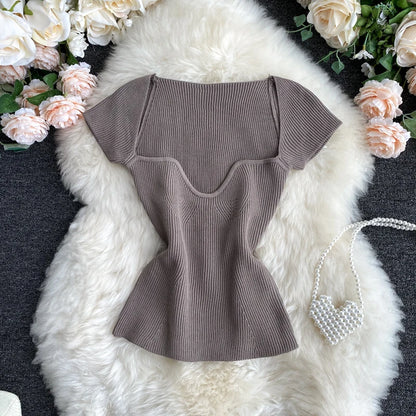 Riva – Gebreide Trekkoord Cropped Top met V-Hals