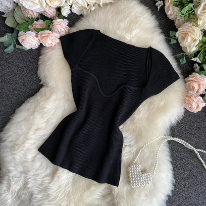 Riva – Gebreide Trekkoord Cropped Top met V-Hals