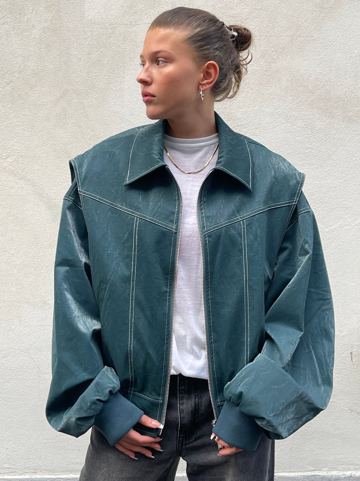 Verona Oversized Diepgroen Jack met Rits & Zakdetails
