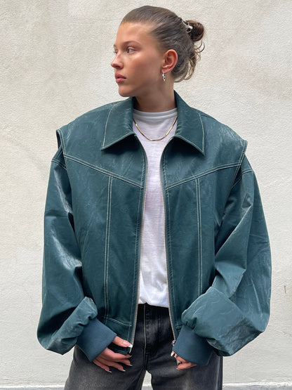 Verona Oversized Diepgroen Jack met Rits & Zakdetails