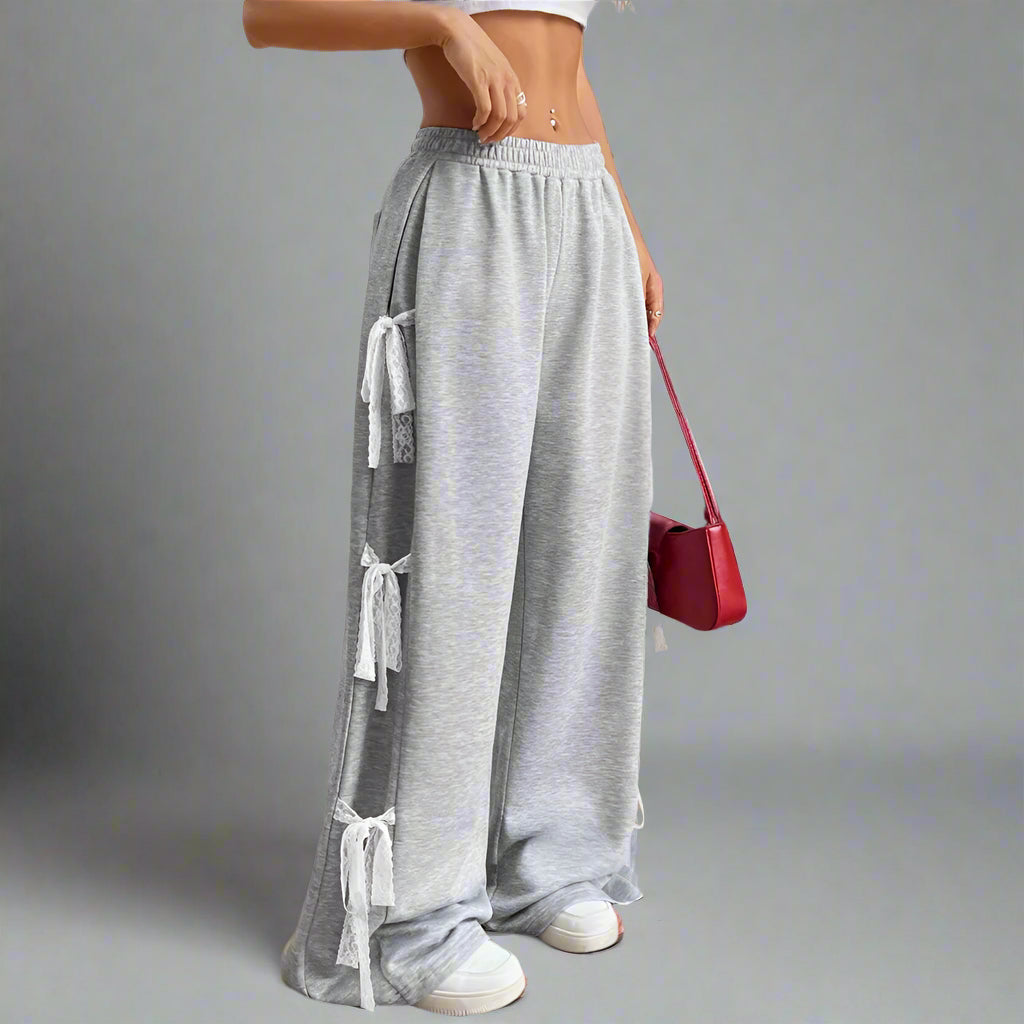 Vittora Leren Broek met Kanten Strikdetail