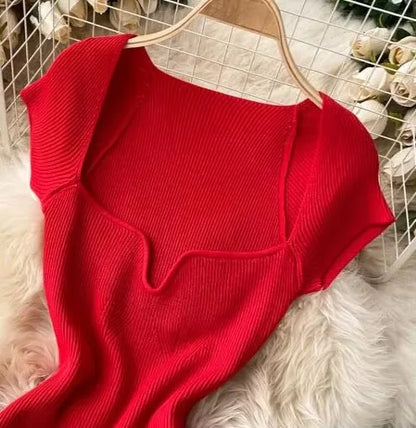 Riva – Gebreide Trekkoord Cropped Top met V-Hals
