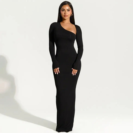 Eline Zwarte Elegante Jurk met lange mouwen