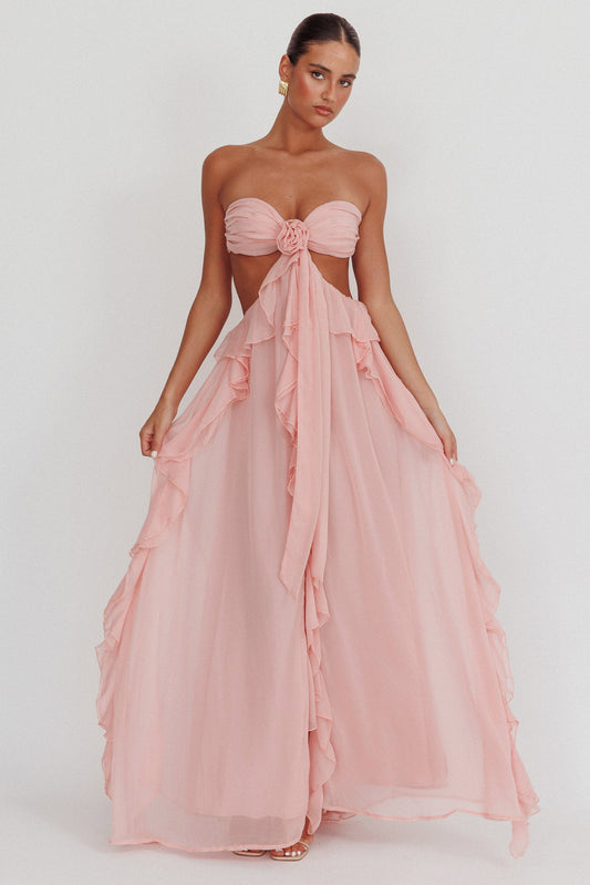 Flora Cut-Out Ruffle Maxi Jurk