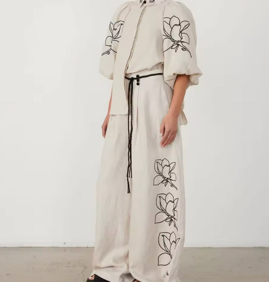 Liora Linnen Wide-Leg Set met Print