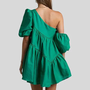 Roza Mini-jurk met één schouder en pofmouwen voor dames