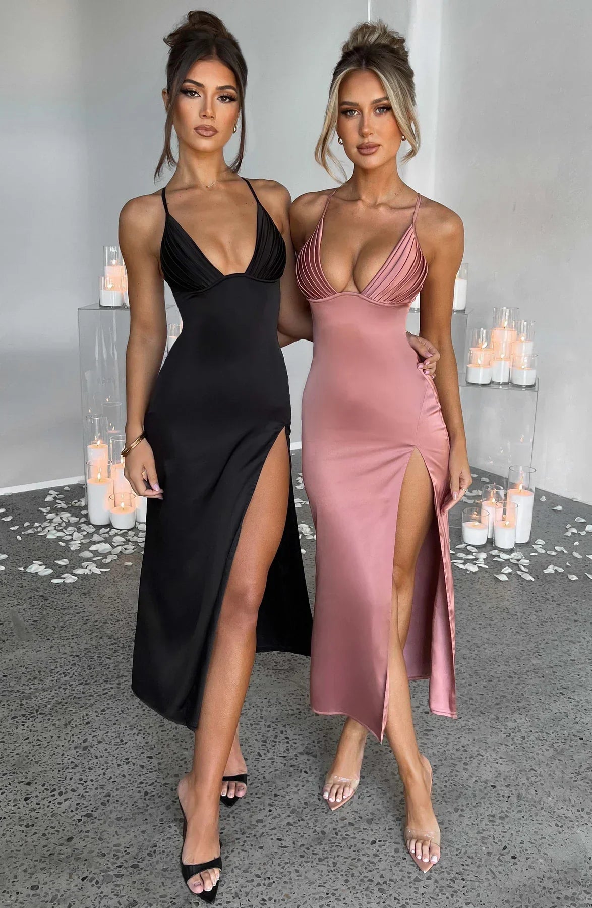 Cheyenne Elegante midi jurk met spaghettibandjes