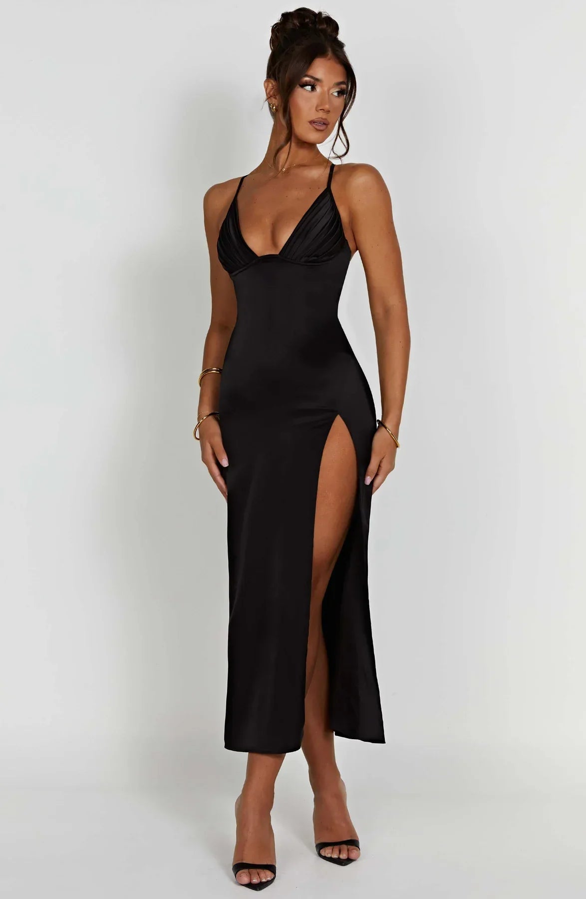 Cheyenne Elegante midi jurk met spaghettibandjes
