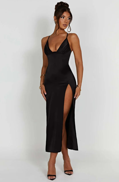 Cheyenne Elegante midi jurk met spaghettibandjes