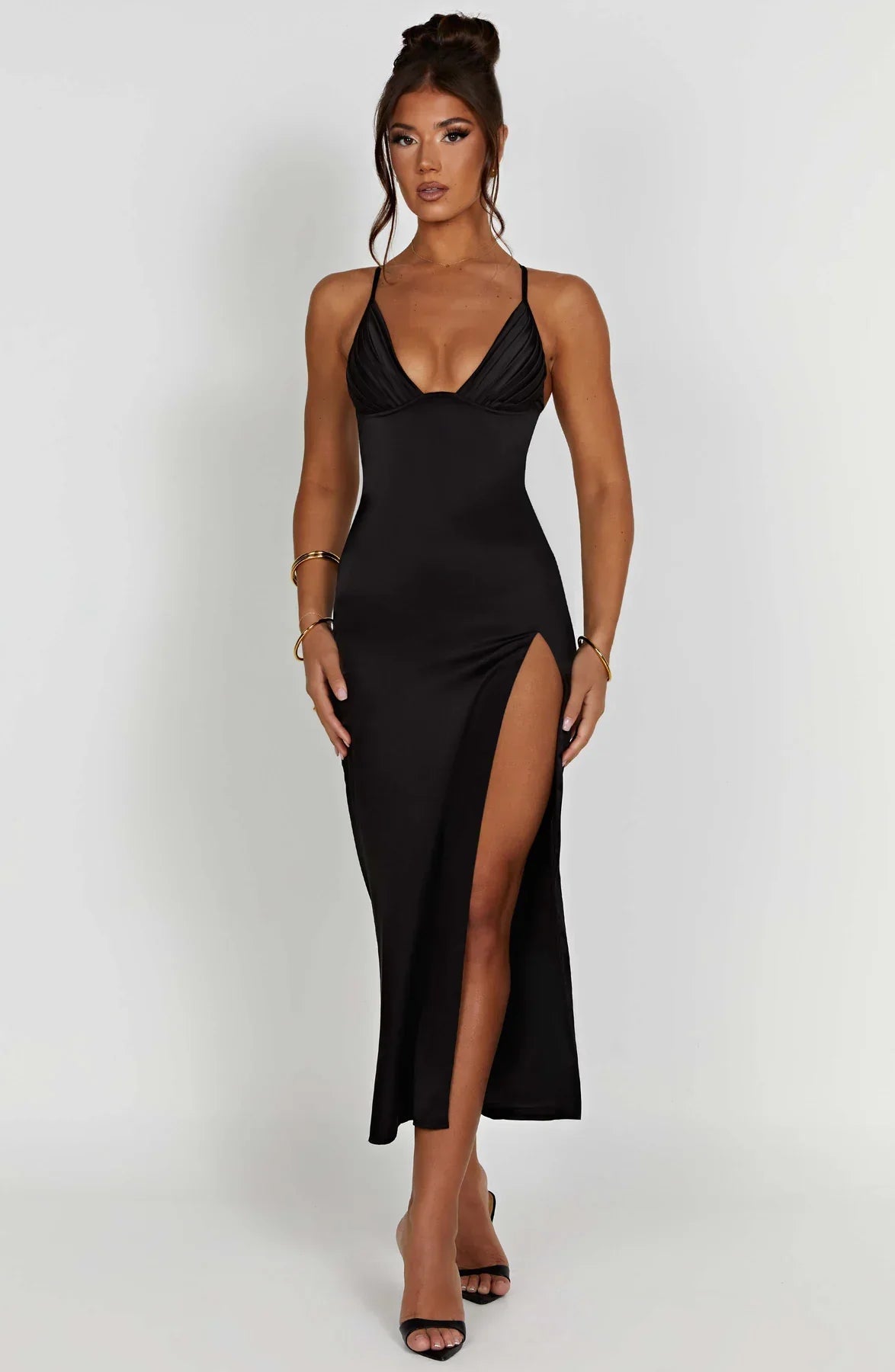 Cheyenne Elegante midi jurk met spaghettibandjes
