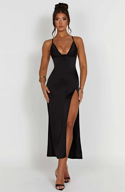 Cheyenne Elegante midi jurk met spaghettibandjes