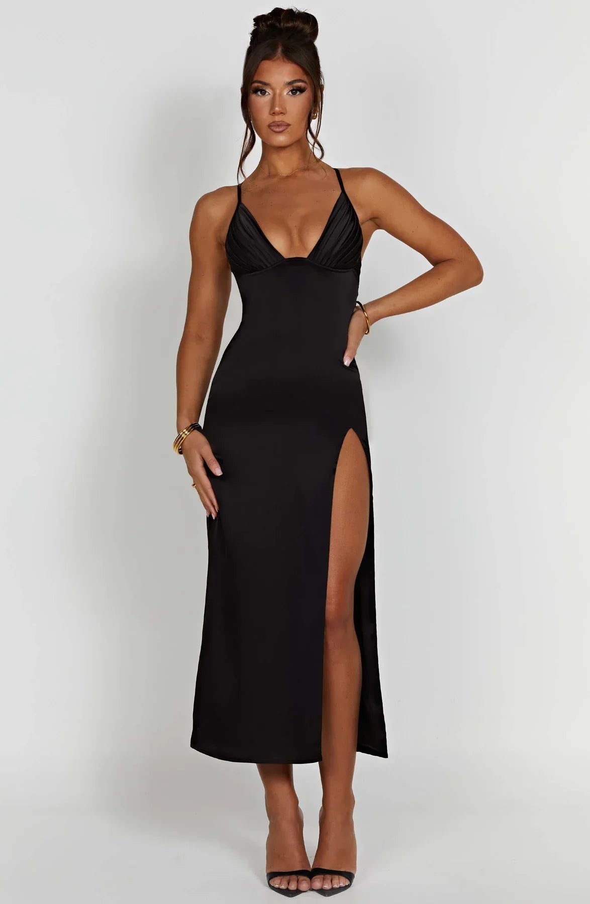 Cheyenne Elegante midi jurk met spaghettibandjes