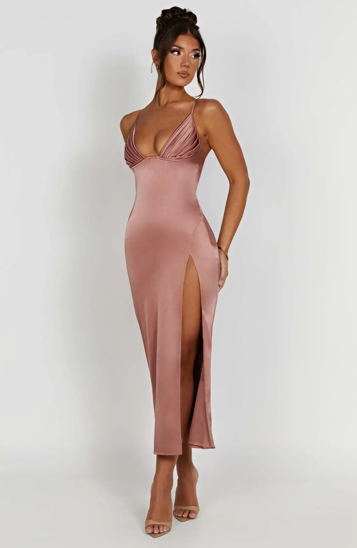 Cheyenne Elegante midi jurk met spaghettibandjes
