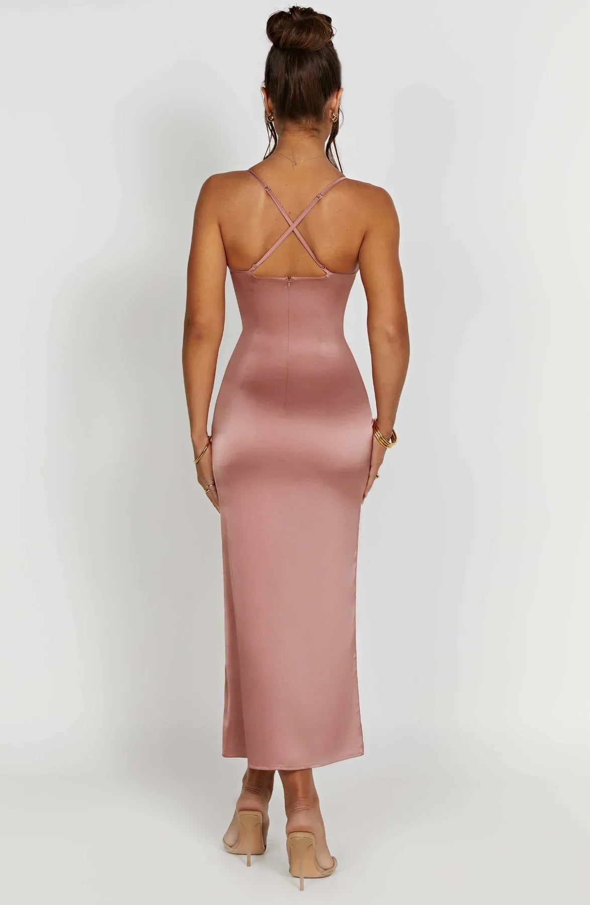 Cheyenne Elegante midi jurk met spaghettibandjes