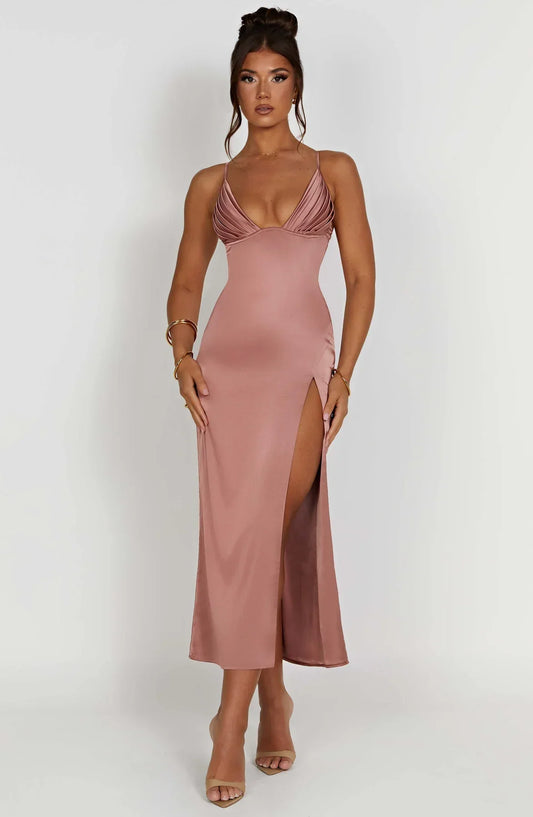 Cheyenne Elegante midi jurk met spaghettibandjes