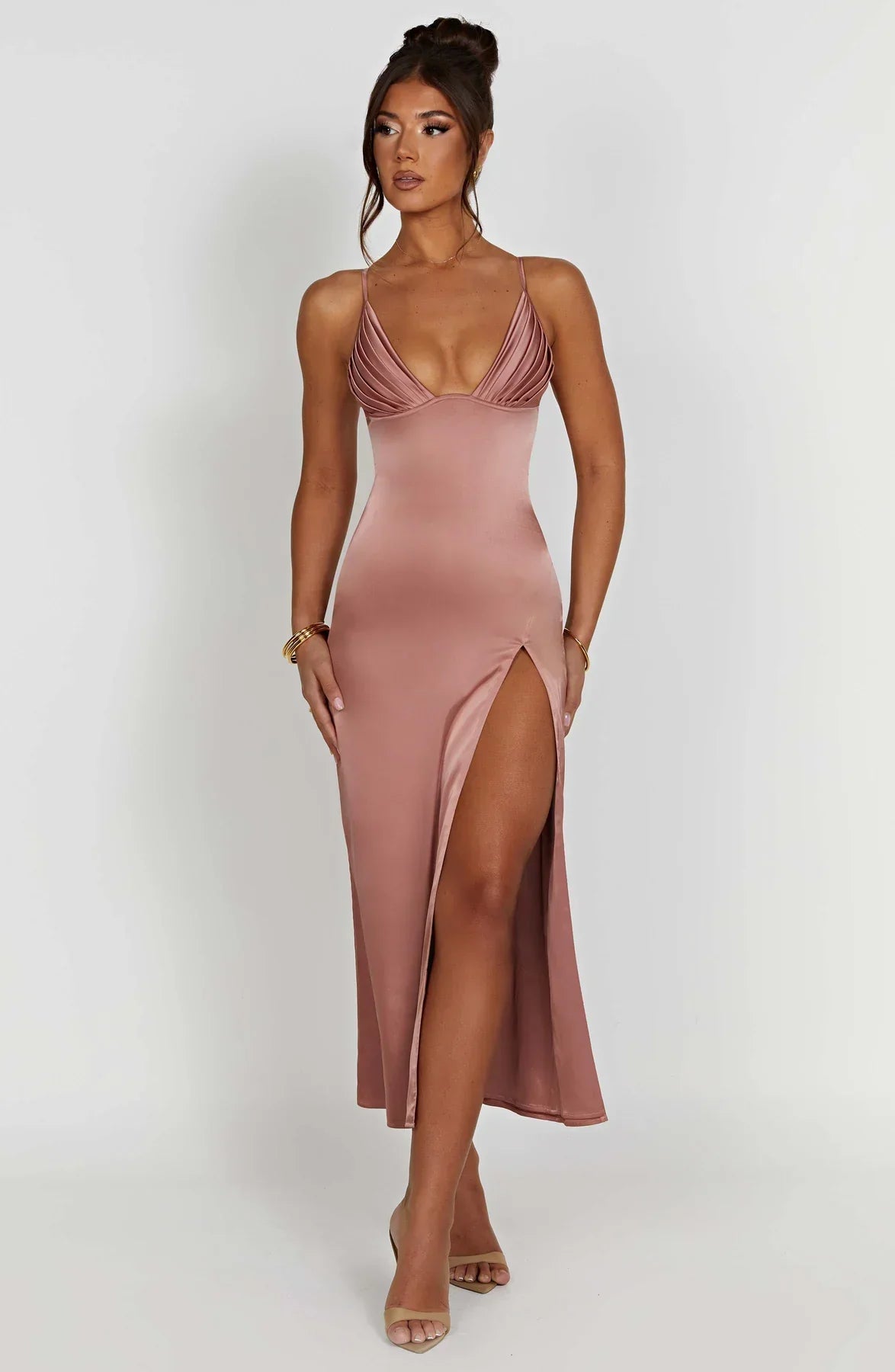 Cheyenne Elegante midi jurk met spaghettibandjes