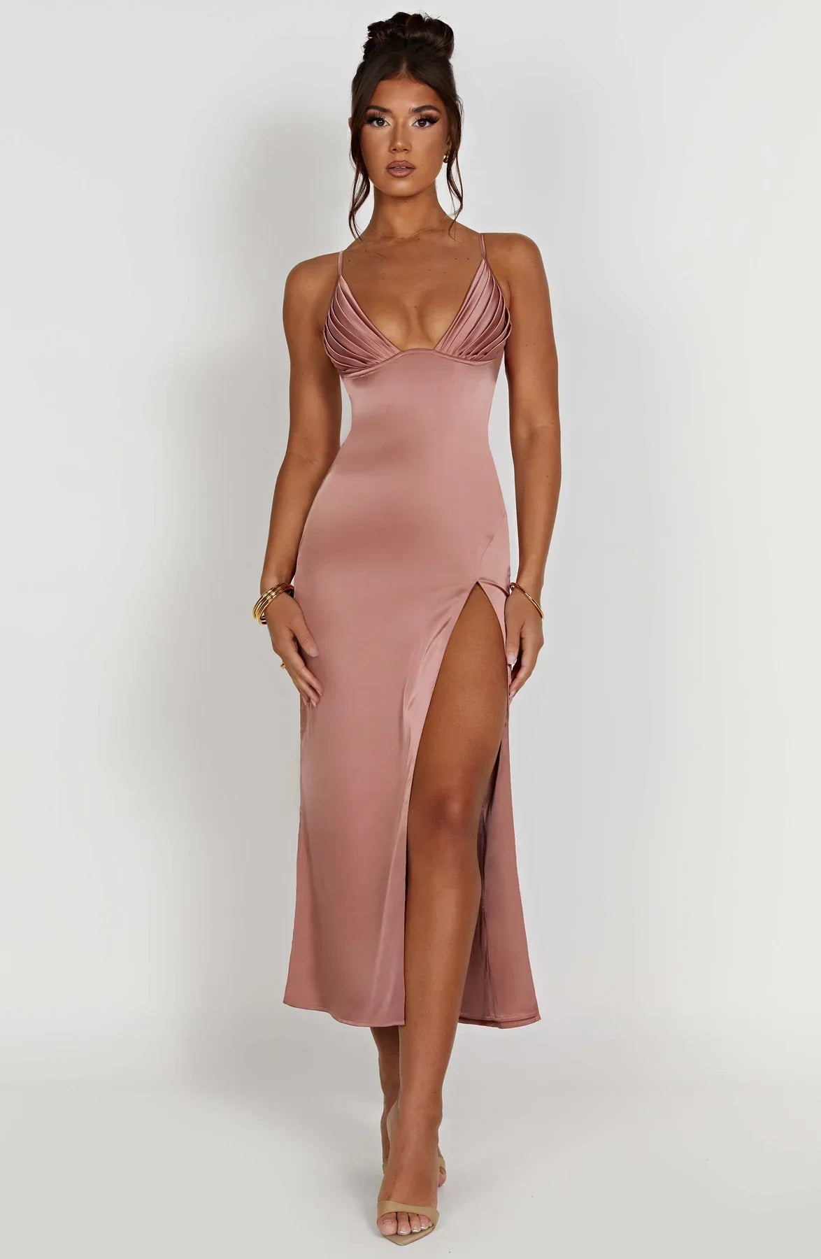Cheyenne Elegante midi jurk met spaghettibandjes