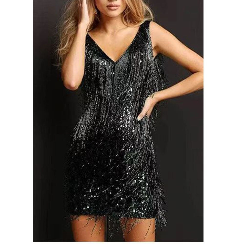 Celina – Sparkle &amp; Fringe Mini Dress
