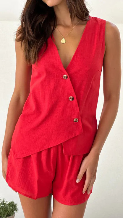 Yara Co-ord Set Dames | Asymmetrische Gilet met V-Hals en Broekje