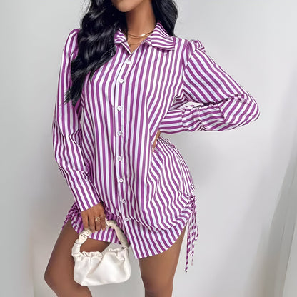 Sira Gestreepte Blouse Jurk Voor Dames