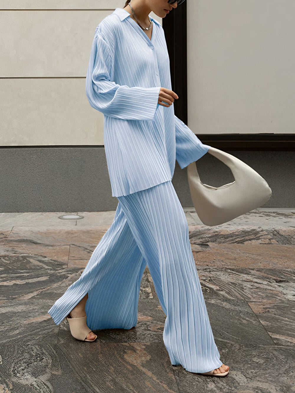 Elvya Geplooide Oversized Set met Zakdetails
